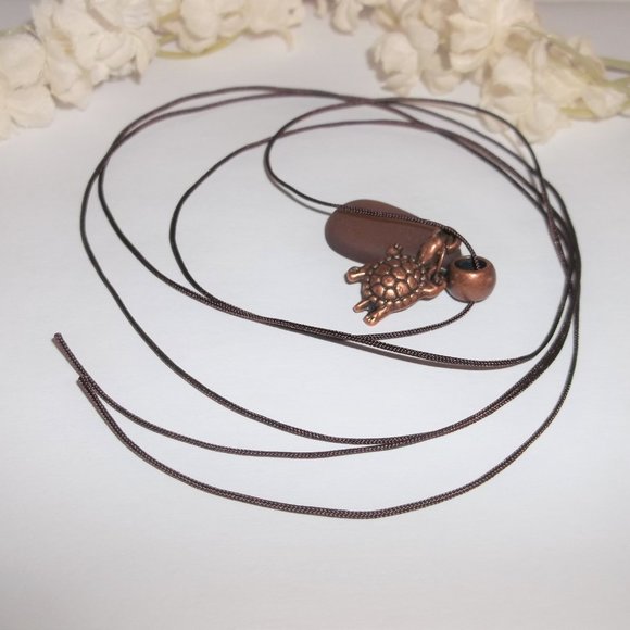 Copper and Brown Turtle Necklace Faux Beach Glass Vacation Wear Jewelry Set 7055 - Picture 6 of 12